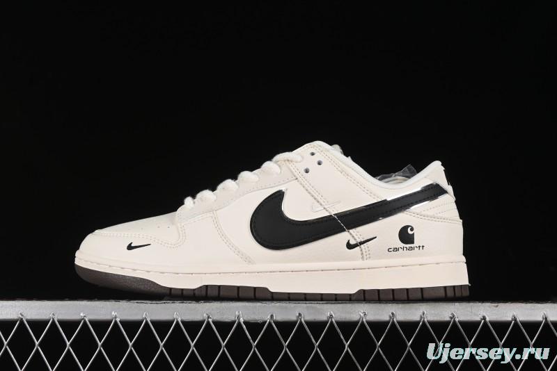 Nike SB Dunk Low Carhartt Collaboration - Off White Black Swoosh Anniversary Customized Low-Top Casual Skate Shoes - SJ1089-007