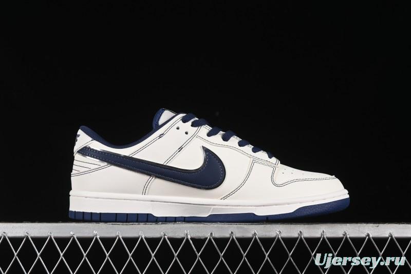 Nike SB Dunk Low OFF-WHITE Collaboration - Beige Navy Swoosh Anniversary Custom Low-Top Casual Skate Shoes - DJ2024-011