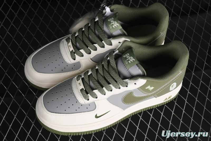 Nike Air Force 1 '07 Low Bape Collaboration - Dark Green Grey Low Top Casual Sneakers BB6566-205