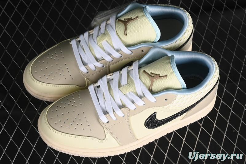 Nike Air Jordan 1 Low Retro Basketball Shoes in Soft Beige with Black Logo Accent - HQ3440-101