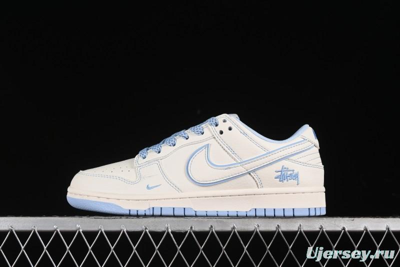 Nike SB Dunk Low Stussy Collaboration - Blue Double Swoosh Anniversary Custom Low-Top Casual Skate Shoes - BB1818-101
