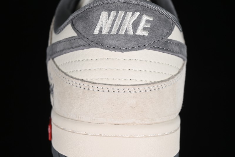 Nike SB Dunk Low x Supreme x Stussy Anniversary Customized Sneakers in Off-White Grey Check - SJ2068-272