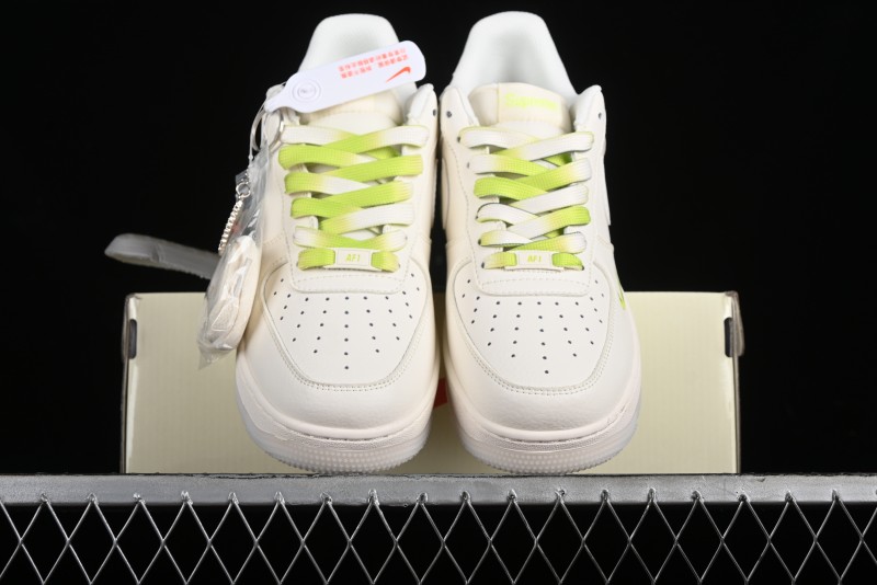 Nike Air Force 1 '07 Low Supreme Casual Sneakers in White-Fluorescent Green - BB7577-219