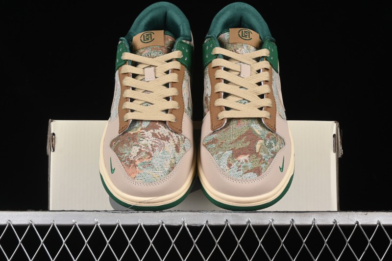 Nike SB Dunk Low Edison Chen Collaboration - Beige Brown Green Knit Anniversary High-End Custom Low-Top Casual Skate Shoes - XB3802-355