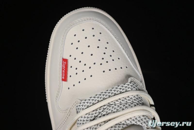 Nike Air Jordan 1 Low Supreme Collaboration - Retro Basketball Shoes in Off-White Red with Small Logo - SJ9950-017