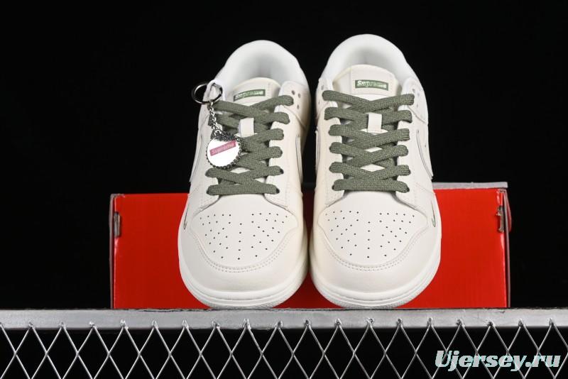 Nike SB Dunk Low Supreme Collaboration - Off-White Green Check Anniversary Customized Low-Top Casual Skate Shoes - DQ1098-391