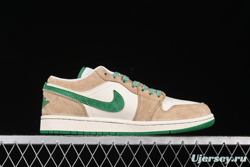 Nike Air Jordan 1 Low AJ1 Gucci Collaboration - Vintage Basketball Shoes in Sheepskin Green - WG8850-014