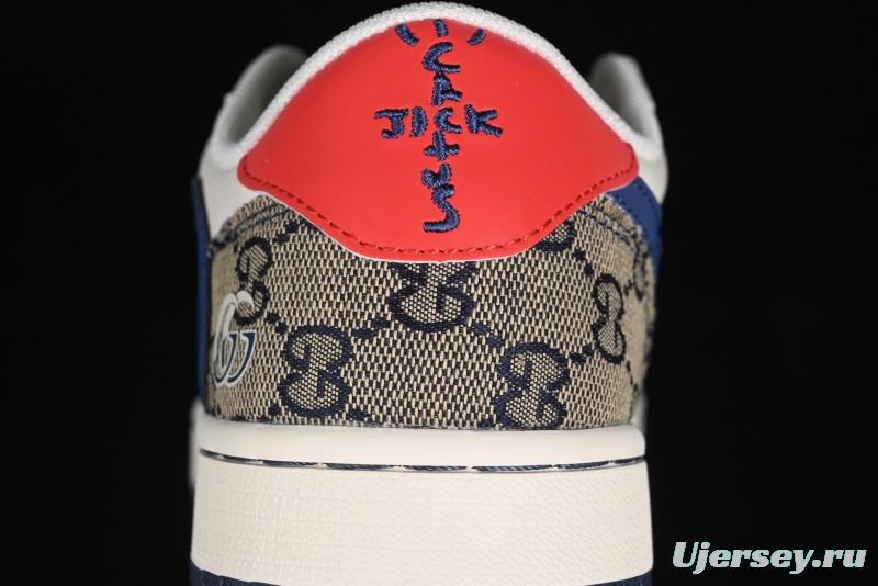 Nike Travis Scott x Fragment Design x Air Jordan 1 Low OG SP AJ1 Gucci Collaboration - Silver Logo Blue Swoosh Low Top Casual Sneakers - XY2688-118