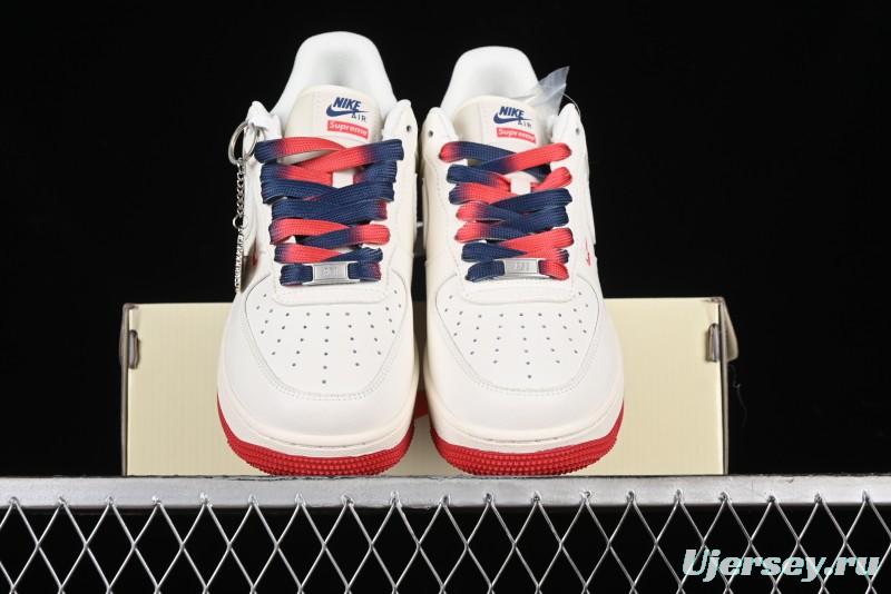Nike Air Force 1 '07 Low Supreme Collaboration - Beige Red Blue Double Swoosh Casual Sneakers - XZ6188-008
