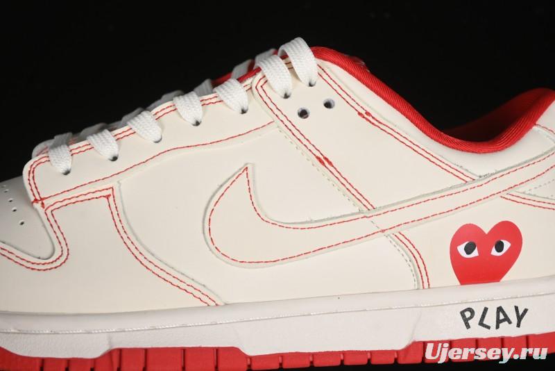Nike SB Dunk Low Comme des Garcons Collaboration - Off-White Small Red Hook Anniversary High-End Custom Low-Top Casual Skate Shoes - KK1688-100