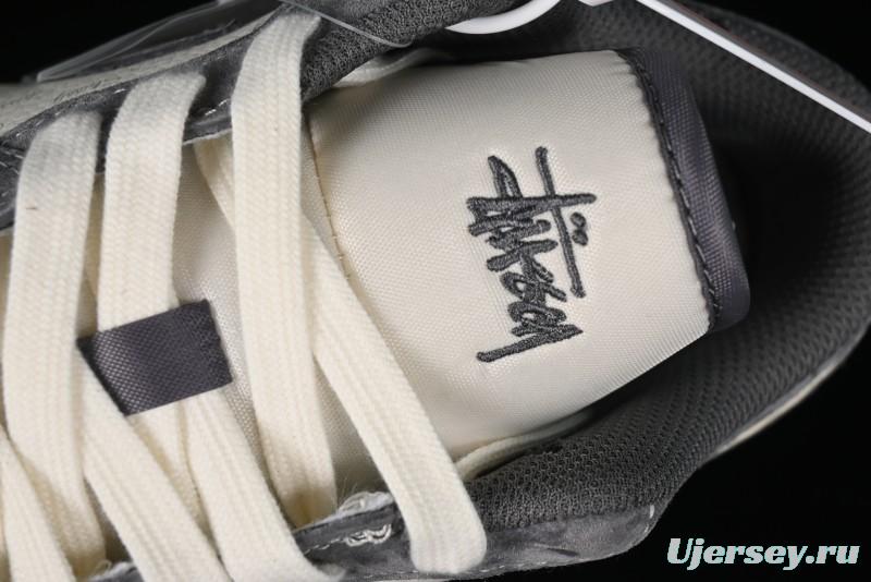 Nike Air Jordan 1 Low AJ1 Stussy Collaboration - Grey Pigskin Custom Low-Top Basketball Shoes - SJ9950-010