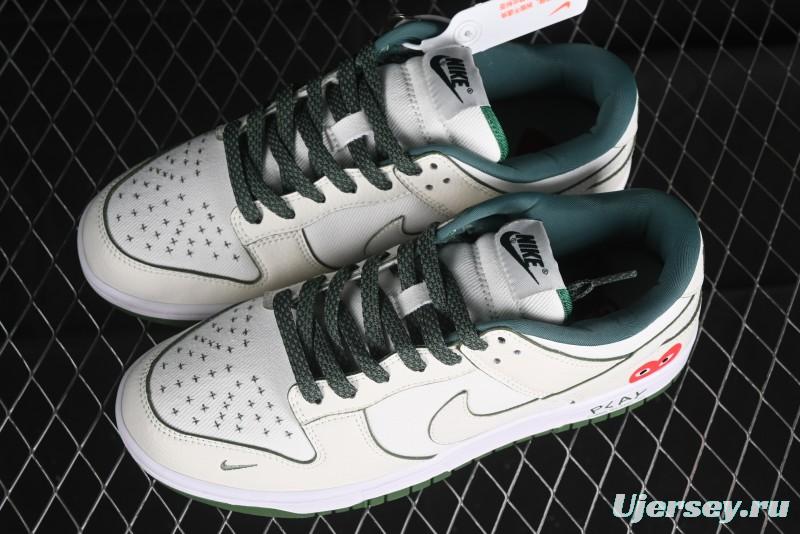 Nike SB Dunk Low Comme des Garçons Collaboration - Woven Beige White Swoosh Anniversary Custom Low-Top Casual Skate Shoes - KK1888-010