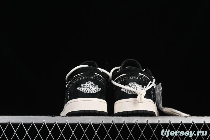 Nike Air Jordan 1 Low AJ1 x Violent Bear Collaboration - Black Beige Mark Line Custom Retro Basketball Shoes - SJ9950-013