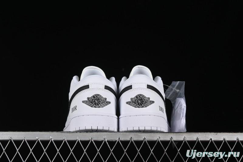 Nike Air Jordan 1 AJ1 Dior Collaboration - White Black Custom Low Top Retro Basketball Shoes - LJ6688-010