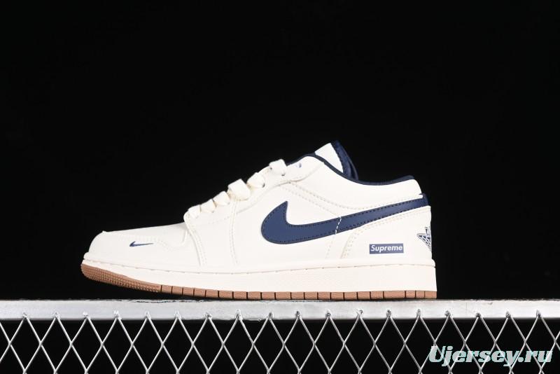 Nike Air Jordan 1 Low Supreme Collaboration Retro Basketball Shoes - WG8850-011