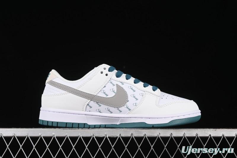 Nike SB Dunk Low Stussy Collaboration - White Grey Green Print Anniversary High-End Custom Low-Top Casual Skate Shoes - XX2025-808