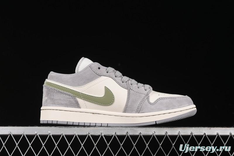 Nike Air Jordan 1 Low Stussy Collaboration - Light Green Elegant Grey Retro Basketball Shoes - WG8850-016