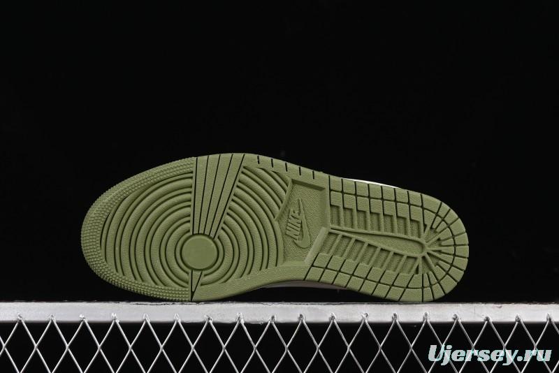 Nike Travis Scott x Fragment Design x Air Jordan 1 Low OG SP AJ1 Retro Sneakers in Off-White & Fresh Green - DM6688-606