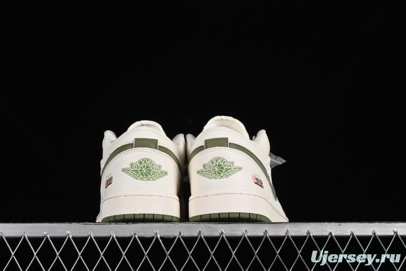 Nike Air Jordan 1 Low AJ1 Gucci Collaboration - Beige Green Knit High-End Custom Retro Basketball Shoes - DM5688-103