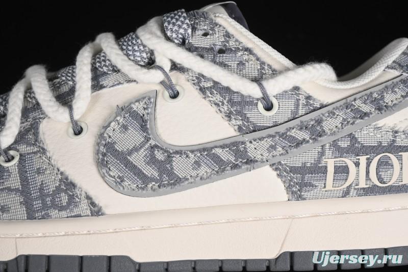 Nike SB Dunk Low Dior Collaboration - Strap Woven Grey Check Anniversary High-End Custom Low-Top Casual Sneakers - SJ2068-285