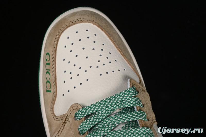 Nike Air Jordan 1 Low AJ1 Gucci Collaboration - Vintage Basketball Shoes in Sheepskin Green - WG8850-014