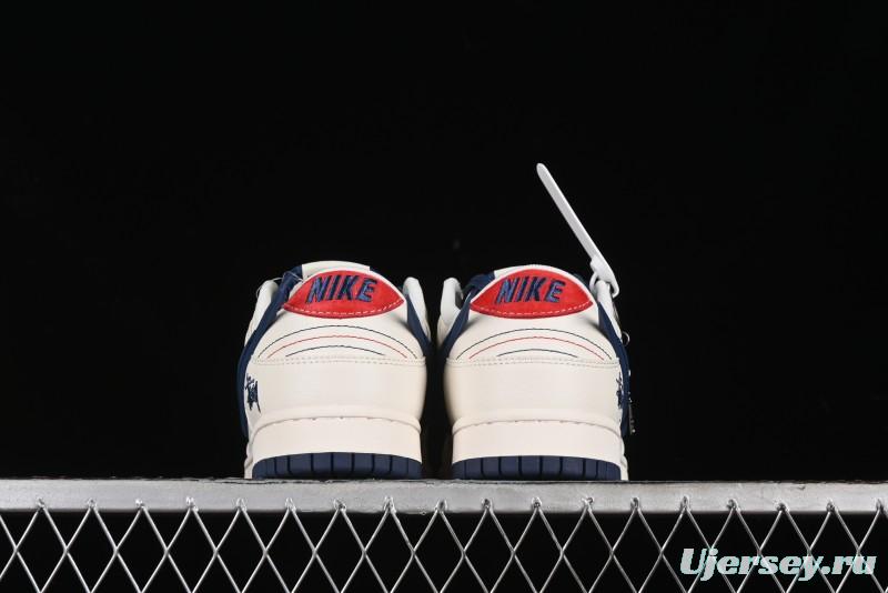 Nike SB Dunk Low Stussy Collaboration - Off White with Big Blue Swoosh Anniversary High-End Custom Low-Top Casual Skate Shoes - XY1688-009