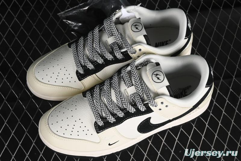 Nike SB Dunk Low Lightning Collaboration - Off White Black Double Swoosh Anniversary Custom Low-Top Casual Skate Shoes - XY1688-007