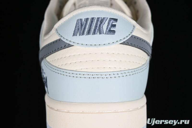 Nike SB Dunk Low Stussy Collaboration Anniversary Edition Light Blue Custom Low-Top Casual Skate Shoes - CF3688-012