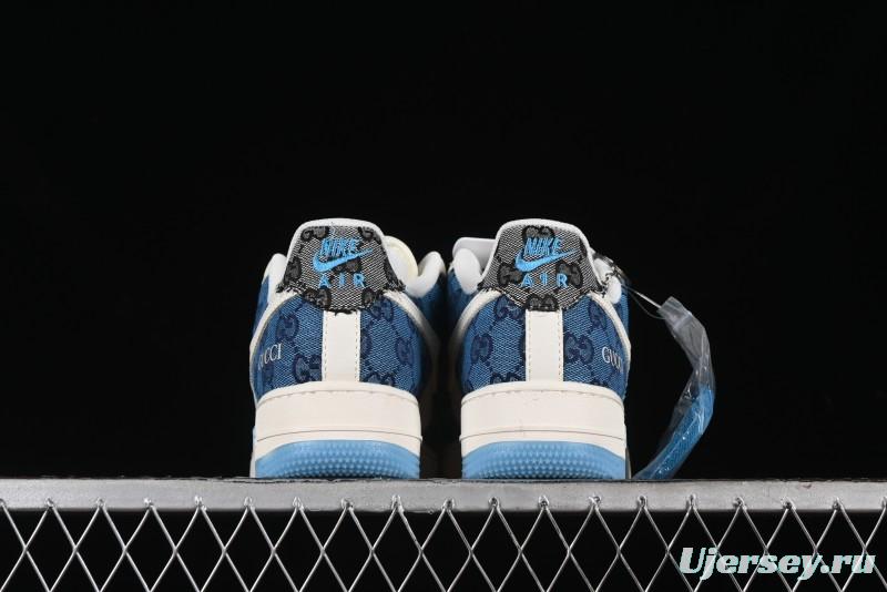 Nike Air Force 1 '07 Low Gucci Collaboration - Blue Floral Print Casual Sneakers - BB9577-101