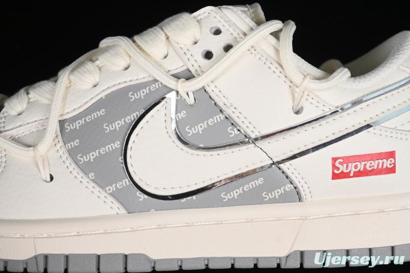 Nike SB Dunk Low Supreme Collaboration - Beige White Fox Lettering Anniversary High-End Custom Low-Top Casual Skate Shoes - JJ5688-106