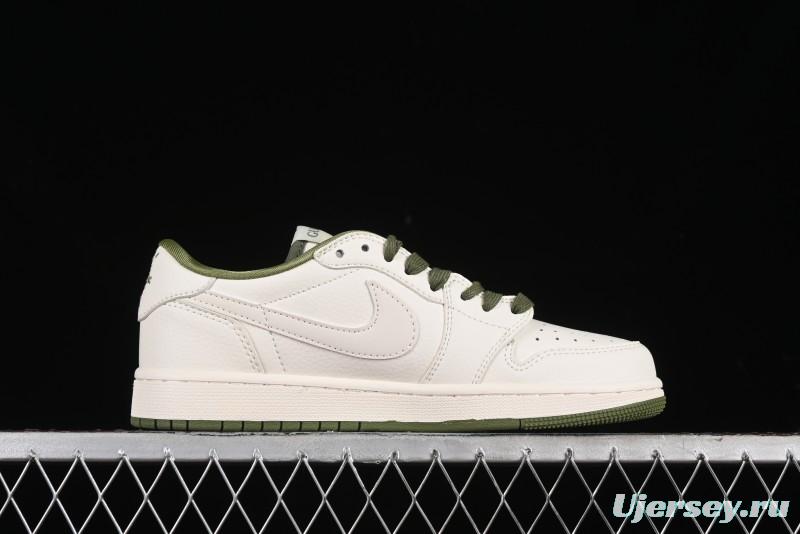 Nike Travis Scott x Fragment Design x Air Jordan 1 Low OG SP AJ1 Retro Sneakers in Off-White & Fresh Green - DM6688-606