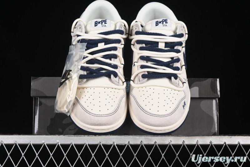Nike SB Dunk Low BAPE Collaboration - Strap Blue Swoosh Anniversary Customized Low-Top Casual Sneakers SJ2068-298