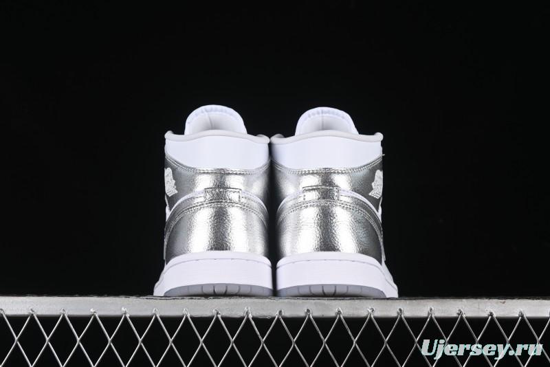 Nike Air Jordan 1 Mid Basketball Shoes Silver White - FN5031-100