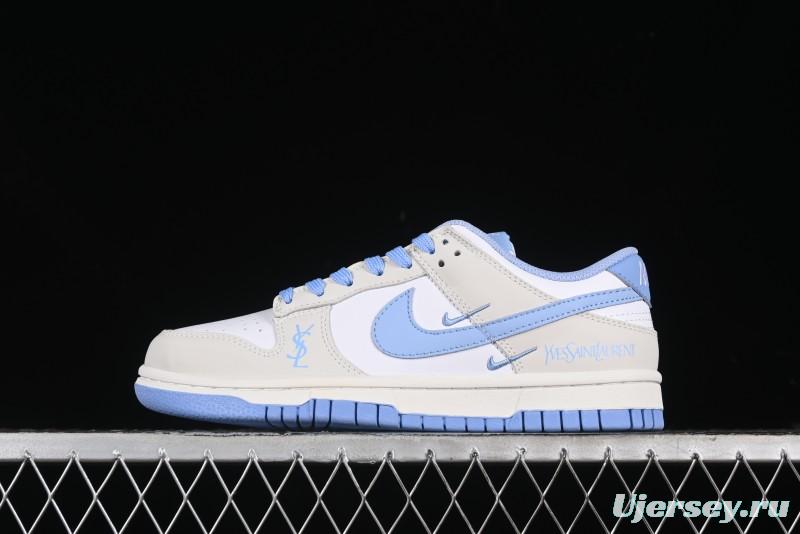 Nike SB Dunk Low Saint Laurent Series - White Grey Blue Swoosh Anniversary High-End Custom Low-Top Casual Sneakers - GF2409-168