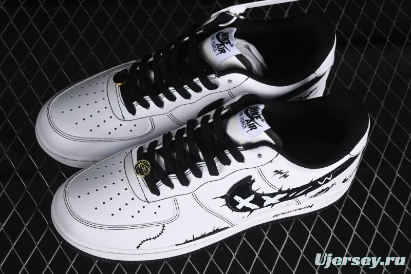 Nike Air Force 1 '07 Low Casual Sneakers with Black and White Hand-Drawn Anime Design - CT2585-100