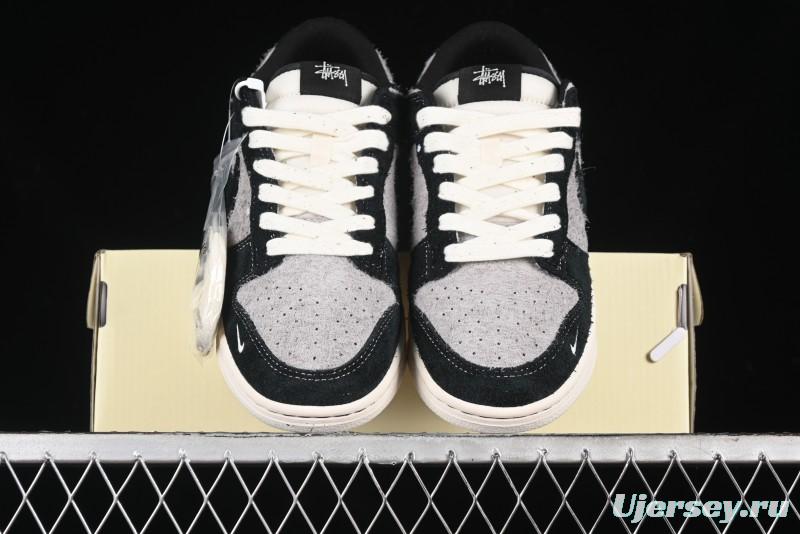 Nike SB Dunk Low Stussy Series - Grey Black with Black Swoosh Anniversary Custom Low-Top Casual Skate Shoes - MM1089-028