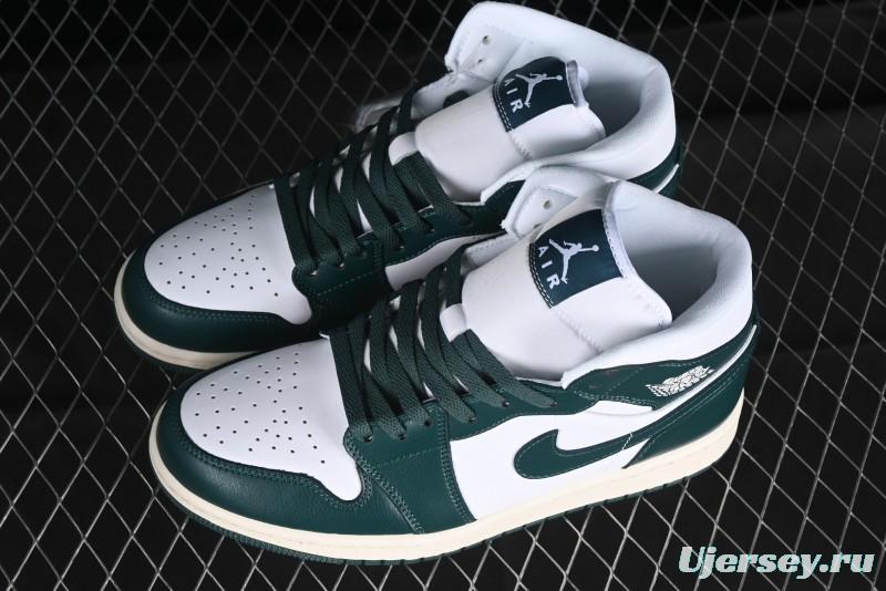 Nike Air Jordan 1 Mid Basketball Shoes in White/Oxidized Green - BQ6472-133
