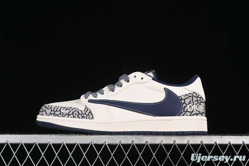 Nike Travis Scott x Fragment Design x Air Jordan 1 Low OG SP AJ1 Retro Sneakers with Stone Pattern - CF3688-029