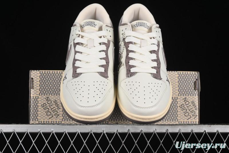 Nike SB Dunk Low LV Collaboration - Beige Denim Swoosh Anniversary High-End Custom Low-Top Casual Skate Shoes - JH8310-957