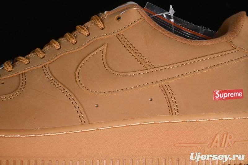 Nike Supreme x Air Force 1 Low Casual Sneakers in Wheat Suede with Full-Length Air Cushion - DN1555-200