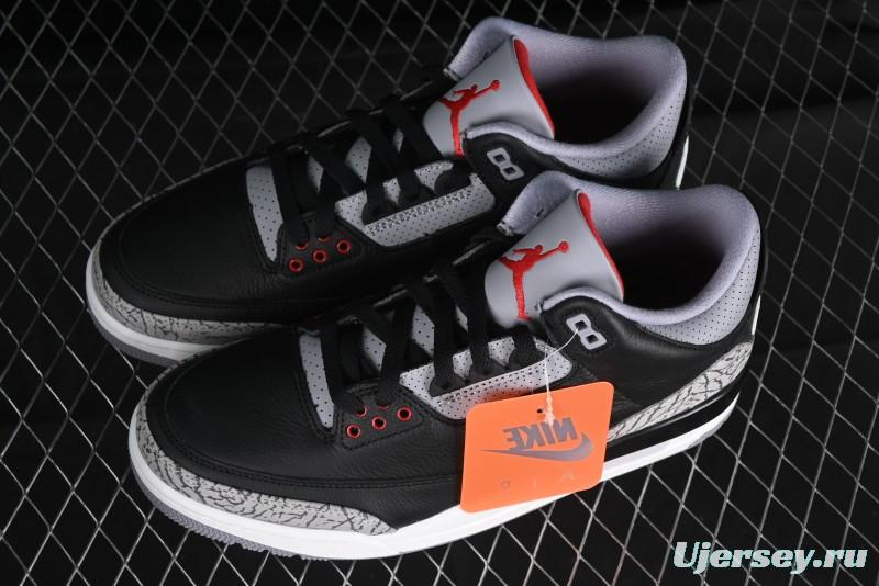 Nike Air Jordan 3 Retro Black Cement Sneakers with Visible Air Cushion - DN3707-010