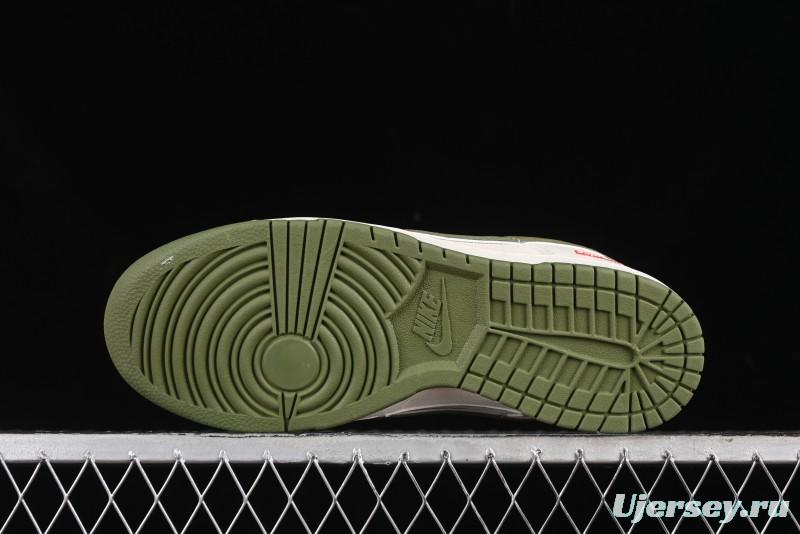Nike SB Dunk Low Supreme Collaboration - Double Swoosh Beige Dark Green Anniversary High-End Custom Low-Top Casual Skate Shoes - XX2025-689