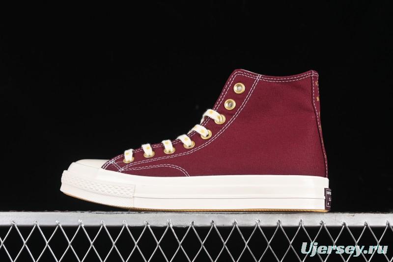 Converse Chuck 1970s High Top Casual Sneakers with Gold Star Accents and Wine Red Colorway - A12463C
