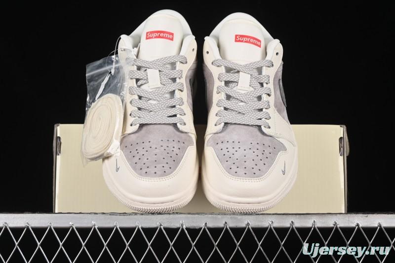 Nike Air Jordan 1 Low Supreme Collaboration - Dual-Tone Beige/Grey Retro Basketball Shoes - SJ9950-030