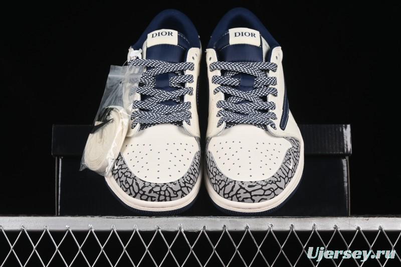 Nike Travis Scott x Fragment Design x Air Jordan 1 Low OG SP AJ1 Retro Sneakers with Stone Pattern - CF3688-029