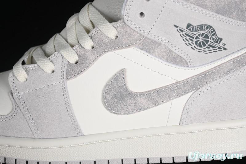 Nike Air Jordan 1 Mid AJ1 Basketball Shoes White Grey - FQ7720-002