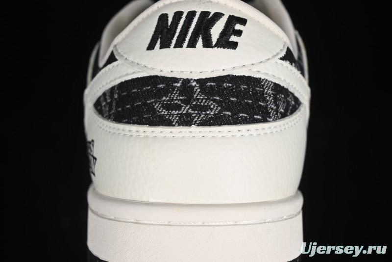 Nike SB Dunk Low LV Collaboration - Beige Black Printed Denim Anniversary High-End Custom Low-Top Casual Skate Shoes - XB3802-357
