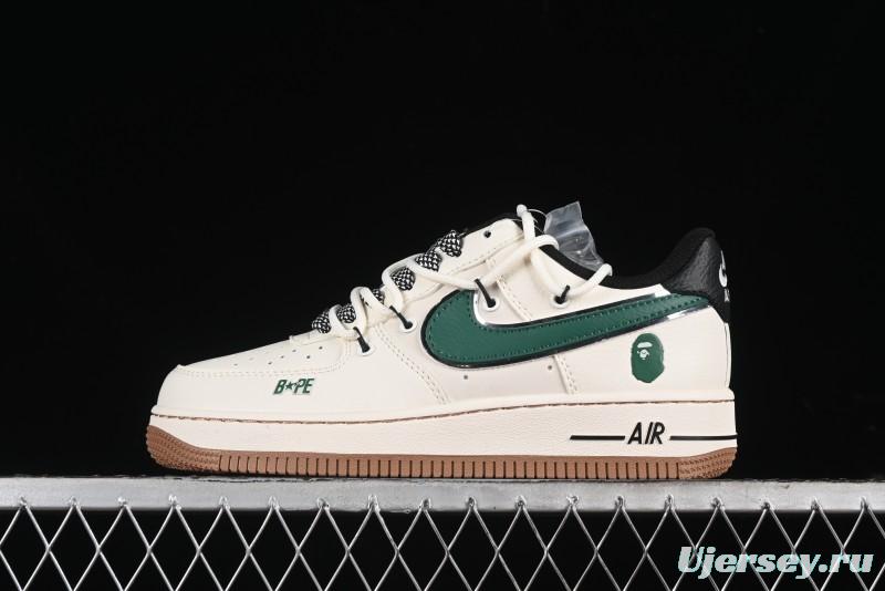 Nike Air Force 1 '07 Low Bape Collaboration - Beige Green Gum Pull Tab Casual Sneakers SJ1198-100
