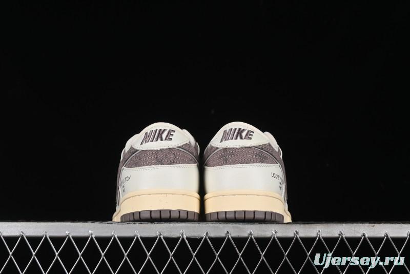 Nike SB Dunk Low LV Collaboration - Beige Denim Swoosh Anniversary High-End Custom Low-Top Casual Skate Shoes - JH8310-957
