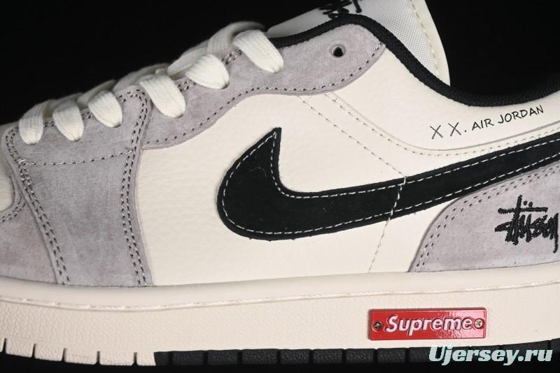 Nike Air Jordan 1 Low Stussy Collaboration - Grey Black Red Label Retro Basketball Shoes - SJ9950-034